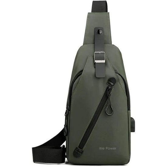 Sac Bandoulière Homme Sling Bag – Sac Poitrine Compact Avec Trou Écouteurs, Multi-Poches, Toile Imperméable Bleu Profond Pour Travail, Randonnée, Voyages