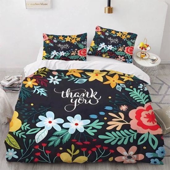 Parure De Lit 2 Personnes 220x240 Cm - Motif Fleurs Papillons - Microfibre Douce - 1 Housse De Couette + 2 Taies 65x65 Cm
