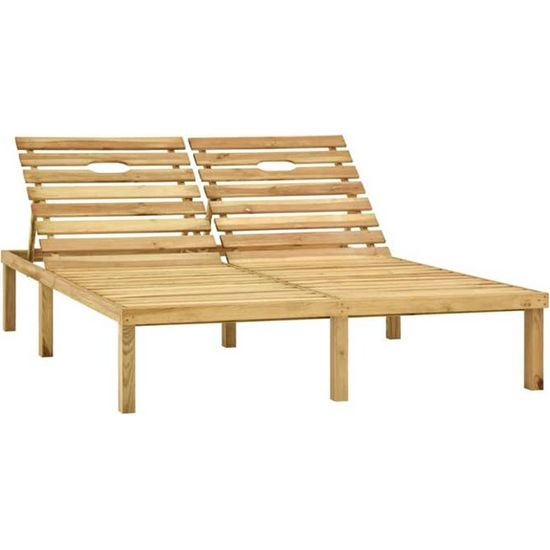 Transat chaise longue bain de soleil lit de jardin terrasse meuble d exterieur double bois de pin impregne de vert