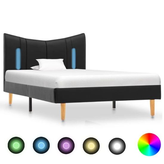 Cadre de lit enfant Simple Confortable Contemporain avec LED Noir Similicuir 100 x 200 cm®NYXSKT® Structure de lit Solide