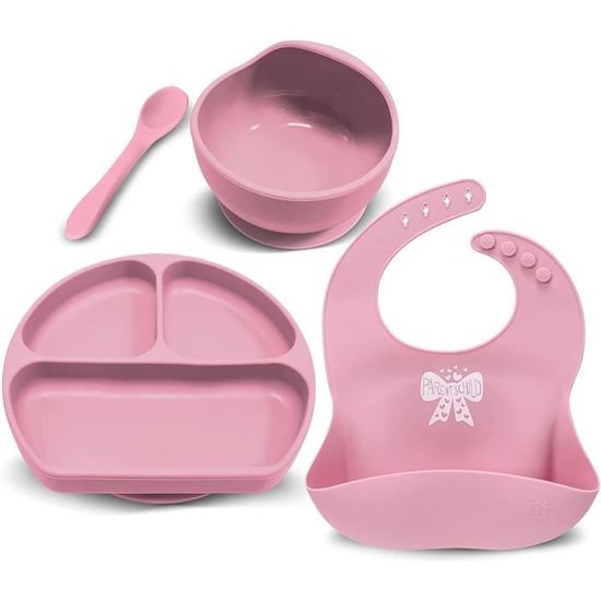 Set Repas Bébé 8 En 1 - Assiette Ventouse + Bol + Couverts + Bavoir - Silicone Alimentaire - Sécurité Et Facile à Nettoyer