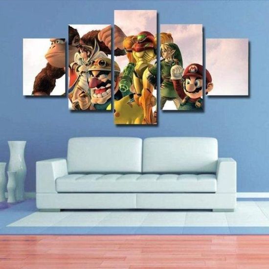 5 peintures sur toile-Illustrations Super Smash Bros Gaming-décoration murale moderne-décoration de la maison-100x50cm[592]