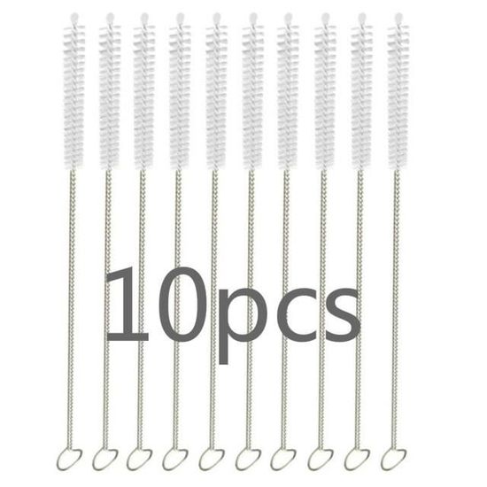 Lot De 8 Brosses De Nettoyage Longues 23 Cm - Pour Pailles, Tuyaux, Tubes - Nylon Et Acier Inoxydable - Lavables