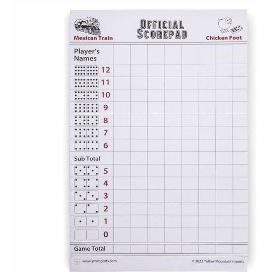 Yellow Mountain Imports – Lot De 3 Carnets De Score Pour Dominos Train Mexicain Et Chicken Foot – 180 Pages Chacun