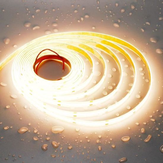 Arotelicht 5m Bande LED COB 24V 3000K, COB Ruban Led Blanc Chaud Bande Lumière Dimmable Haute Densité 320LEDs/m Avec Variateur Adaptateur IP20 Pour