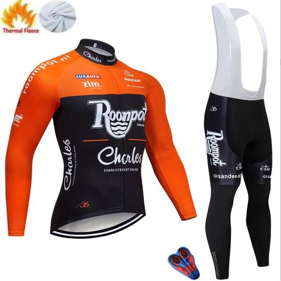 Tenue Cyclisme Hiver Homme – Maillot Polaire Thermique + Pantalon à Bretelles 9D Gel – VTT Route Coupe-Vent Chaud
