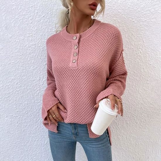 Gilet Femme Tricoté Boutonné Sans Manches - Col Ras Du Cou - Débardeur épais Pour Superposition - Pullover élégant