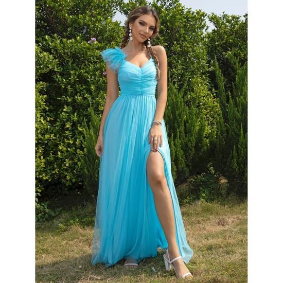 robe longue avec bretelles amovibles et détail froncé main image 1