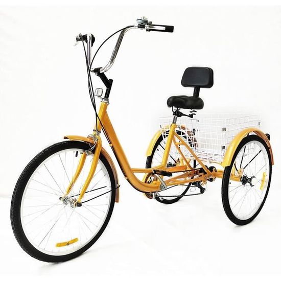 Tricycle adulte de vélo à 3 vitesses de 24 "6" avec un panier de magasinage, vélo de croiser avec panier blanc