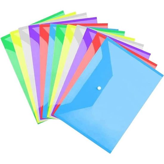 Lot De 12 Pochette Plastique A4+ Documents 6 Couleurs