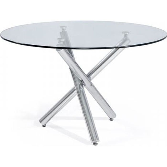 Table ronde en verre 120 cm PETRA Gris Verre L 120 x l 120 x H