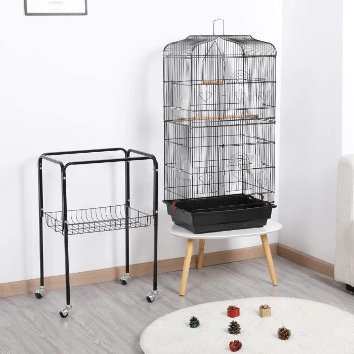 Cage Oiseaux Volière Portable Design pour Perruche Calopsitte Canari Inséparable Mandarins avec Support Détachable
