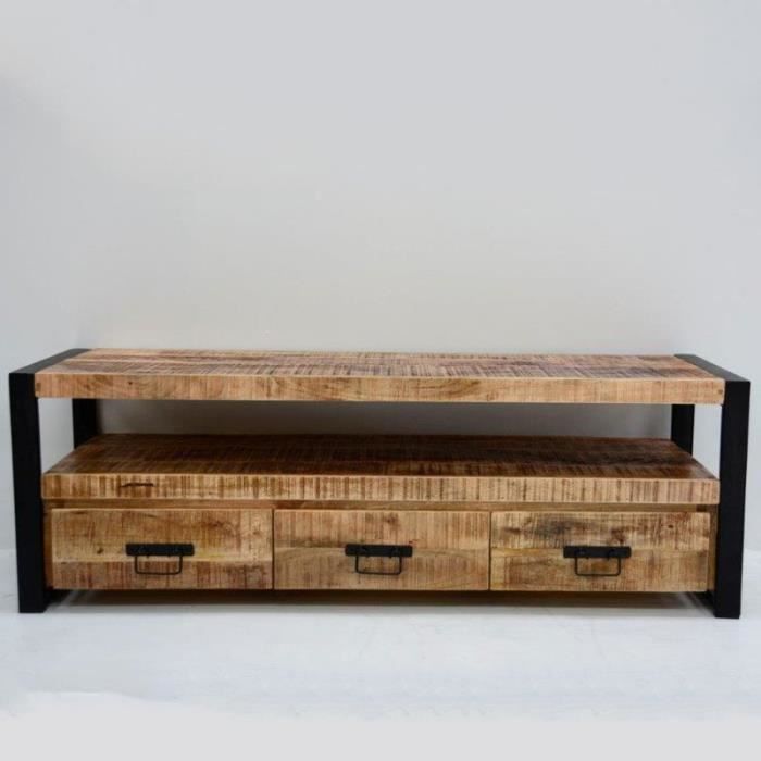 Meuble TV 150 cm en manguier massif MANGOWAY Marron L 150 x P 45 x H 50 cm