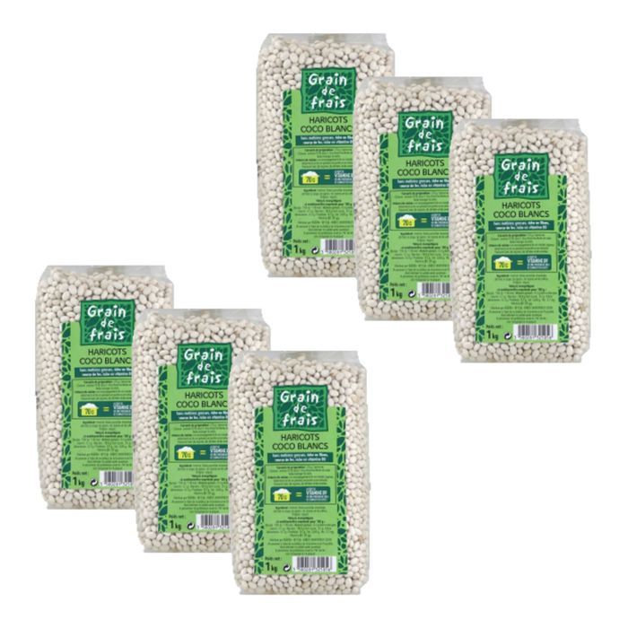 Lot 6x Haricots coco blancs - Grain de Frais - paquet 1kg