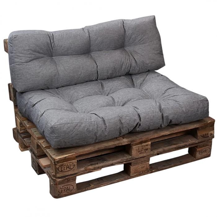 Coussins/Matelas de Palette, Siège pour Palette Euro - Assise et Dossier (Gris, Lot 1 Dossier 120X40 cm + 1 Assise 120X80 cm)