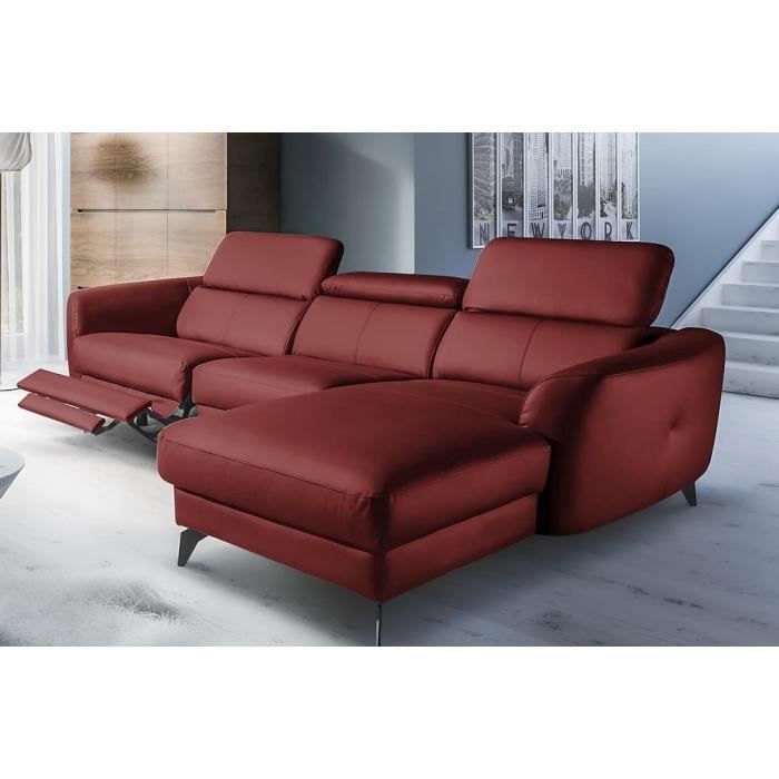 Canapé d'angle 5 places Rouge Cuir Luxe Contemporain Confort