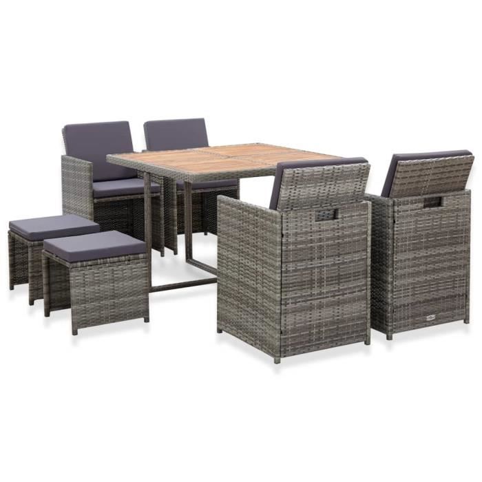 Luxueux - Salon de jardin 9 pcs - Ensemble repas de jardin Mobilier de jardin Résine tressée bois d'acacia Anthracite #51773