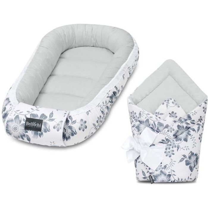 Bellochi Set 2 in 1 Reducteur de Lit Bebe et Universelle Nid d'Ange Bebe - 100% Coton - Certifié OEKO-TEX - Baie de Lune