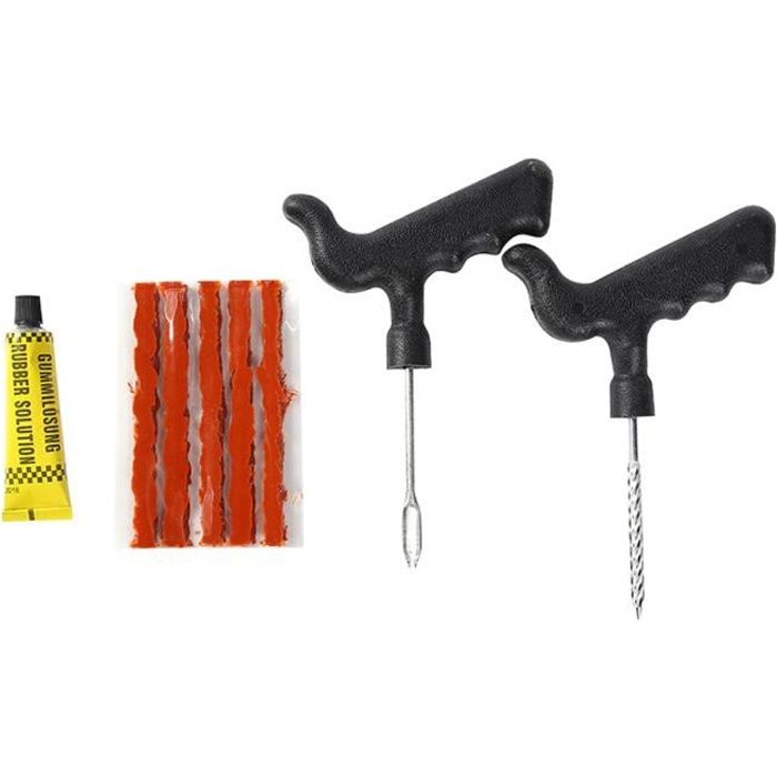 Kit de Réparation Tubeless Crevaison Pneu Voiture Moto Outils 5 Mèches Colle NF