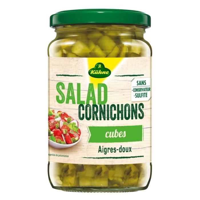 KUHNE - Cornichons Aigres Doux Salades En Cubes 180G - Lot De 4