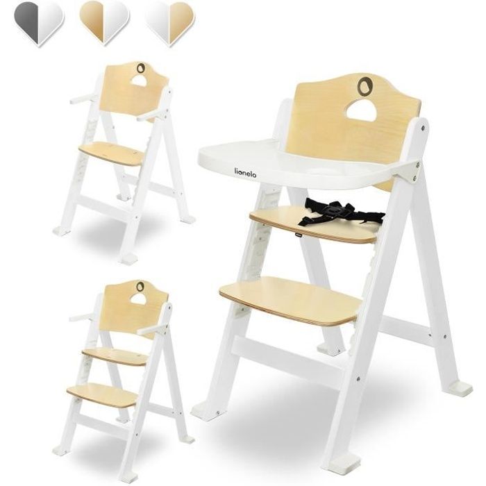 Lionelo Floris Chaise haute en bois pour bébé jusqu'à 40 kg, Blanc