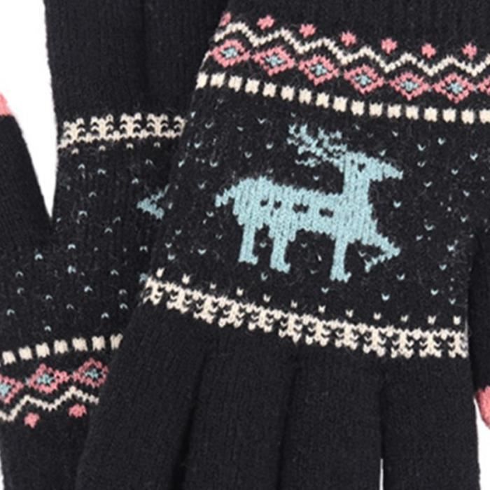 1 paire de gants d'écran tactile motif de wapiti épaissir d'hiver chauds laine fil noir GANTS - SOUS-GANTS