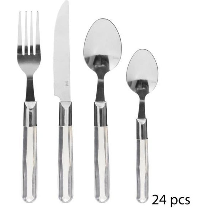 Secret de Gourmet - Ménagère en Inox 24 Pièces Manche Transparent Collection Orchidée