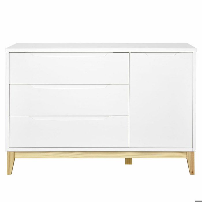 Commode 3 tiroirs 1 porte Yoona   Blanc et bois