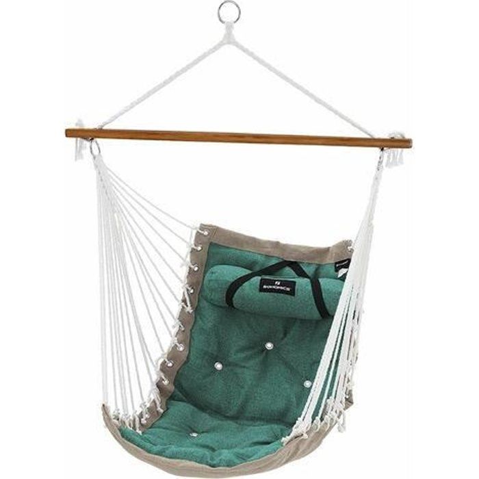 Chaise hamac, Fauteuil Suspendu balançoire XL, avec Barre en Bambou, 70 x 120 cm, Charge maximale 200 kg, Vert GDC46CJ