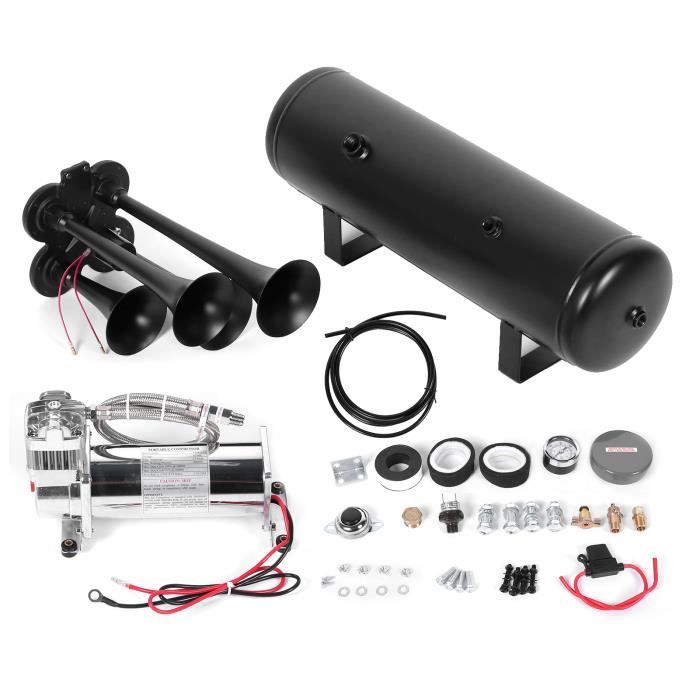 TMISHION haut-parleur de klaxon à air Kit de klaxon à air 12V 4 trompettes avec compresseur d'air 200psi réservoir d'air 3G pour