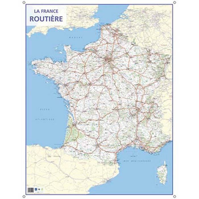 Carte murale route de France - Pelliculée format 66 x 84,5 cm - 4 œillets pour suspension