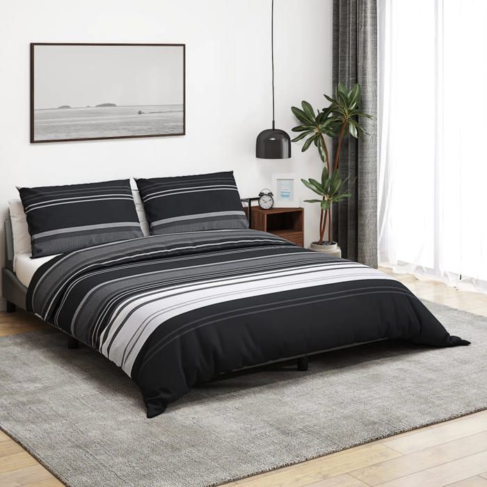 vidaXL Ensemble de housse de couette noir et blanc 140x200 cm Coton 136495