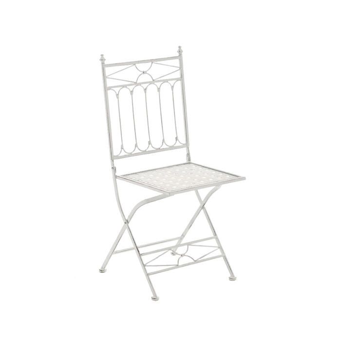 Chaise pliable de jardin terrasse balcon design rustique en fer forge blanc vieilli 10_0003593