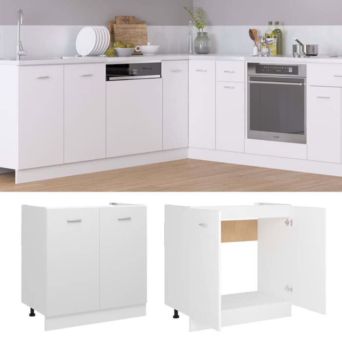 Armoire de plancher dévier Meuble bas cuisine Armoire rangement Blanc 80x46x815cm Bois ingénierie 6036345 FrenchDays
