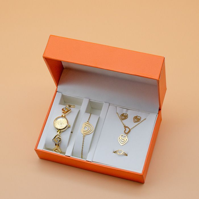 SHARPHY Coffret montre femme + bracelets + colliers + boucles doreilles - motifs damour doré bijoux cadeau