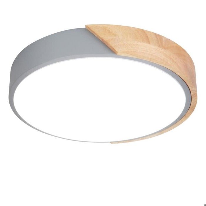 WOTTES Plafonnier en Bois Rond - LED Plafond Luminaire Moderne Pour Salon Chambre Couloir Cuisine - 30*30CM - Gris - Blanc Froid