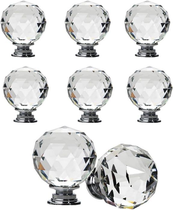 Lot de 8 boutons de tiroir sphériques en cristalPoignée Bouton de Porte forme Diamètre 30mm Cristal Clair(40 mm)