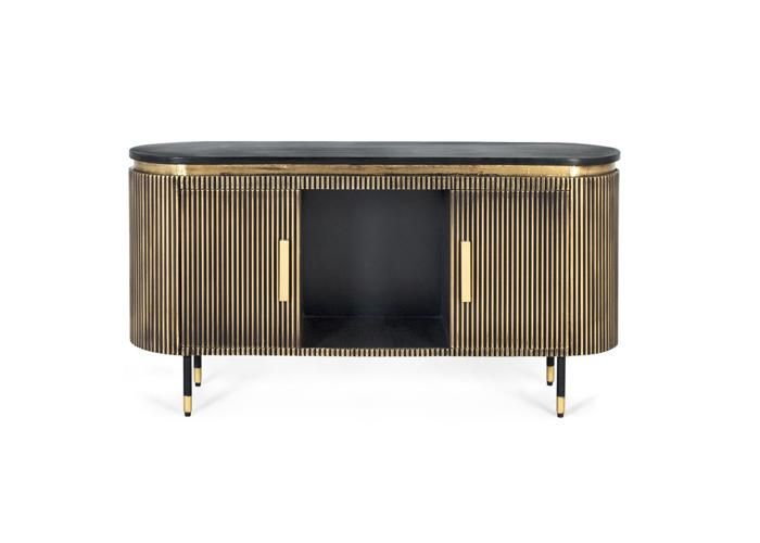 Meuble TV - Mangoholz - Bronze - 150 cm - 2 Portes - Design Luxueux