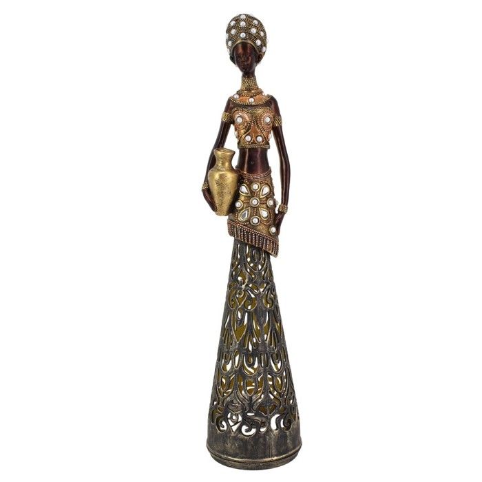 Statue Décoration 38cm Femme avec une robe en Volutes Inspiration Voyage Afrique