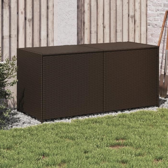 Boîte Rangement Jardin VidaXL Résine Tressée Acacia - Coffre Outils Terrasse Beige