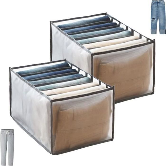 2 Pcs Jeans Organisateur Boîte de rangement de Tiroir Armoire Pliable en Maille pour Rangement à Tiroirs Vetement Pantalon Gris