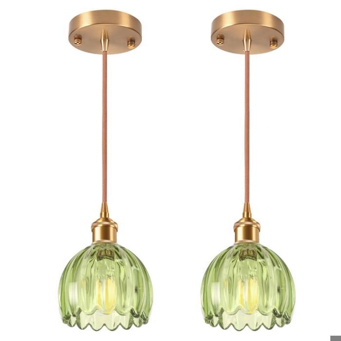 Diday 2x Rétro Suspension Luminaire IndustrielLampe de Plafond Abat-jour en Verre Design Fleur Lustre Vintage Style NordiqueVert