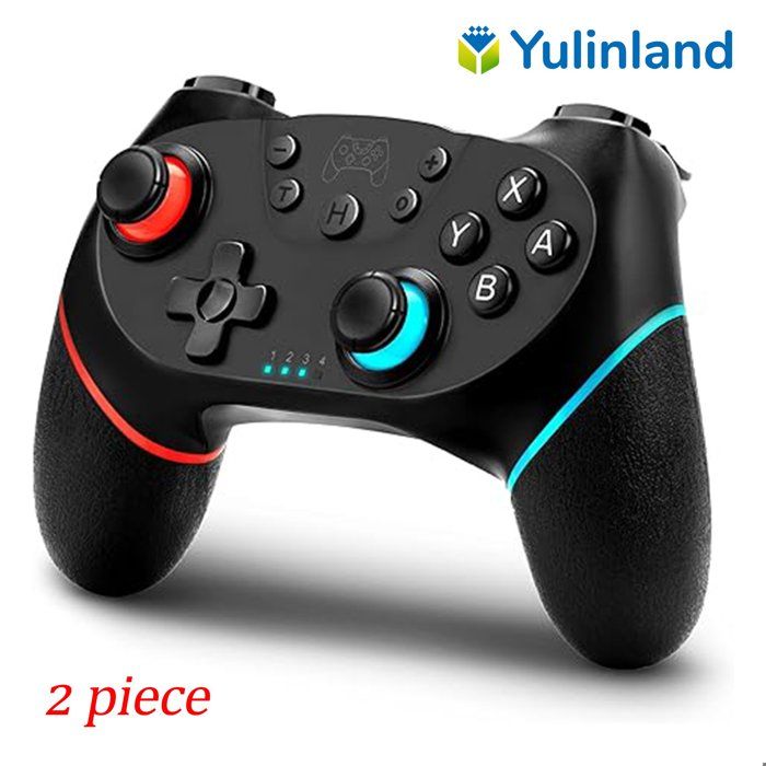 2 pieces Manette jeux video sans fil Nintendo Double Vibration Turbo Gyroscope avec Batterie Rechargeable Noir