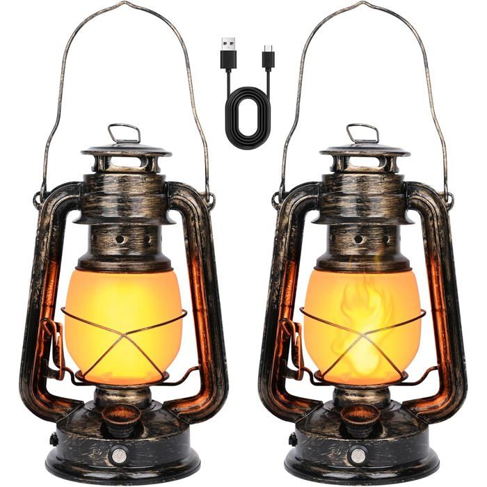 Lanternes Exterieur 2 Pièces Led Lanterne DExtérieur Vintage Rechargeable Réaliste Effet Flamme Rétro Lampe Tempete Led Pour Mais
