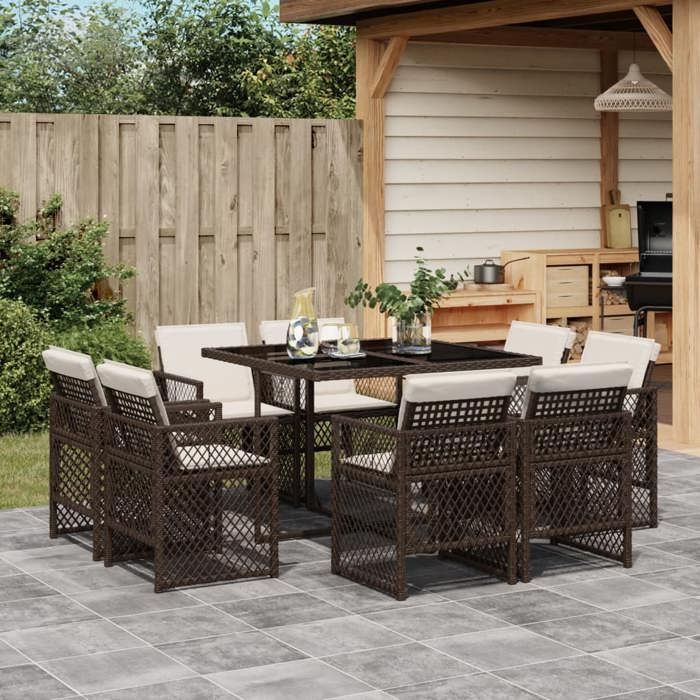 vidaXL Ensemble à manger de jardin et coussins 9 pcs Poly rotin