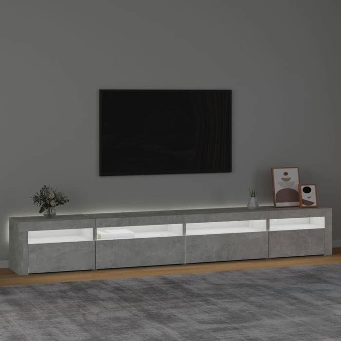 Gris Meuble TV - SOLOMON - Table de Télévision avec lumières LED Gris béton 270x35x40 cm LV357
