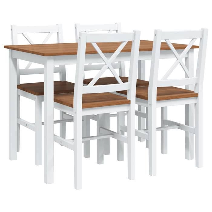 Autumn saleTable à manger contemporain Table avec 4 chaises de salle à manger 5 pcs Marron et blanc HOME1888