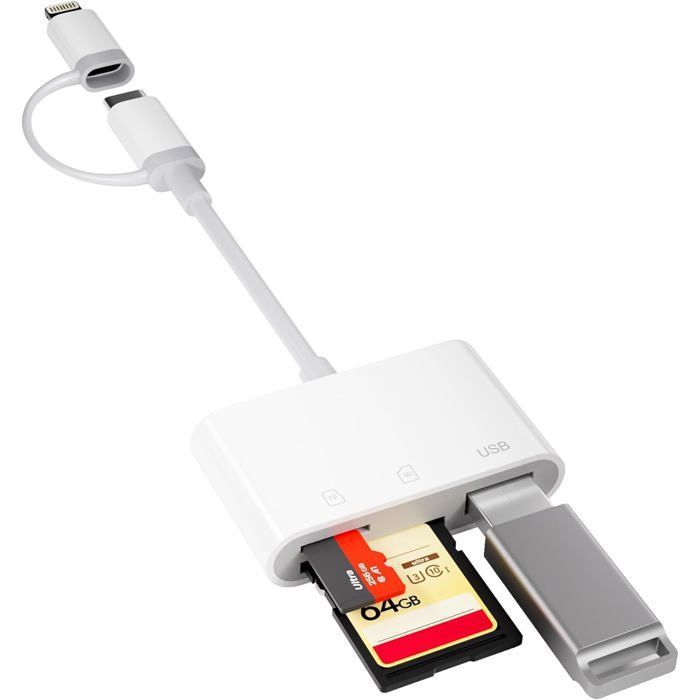 Lecteur Carte SD 3-en-1 USB-A/C/Micro - Adaptateur Pour Téléphones, Ordinateurs, Supports Cartes SD/TF Et Clés USB Jusqu'à 2 To, Vitesse 5 Gbps