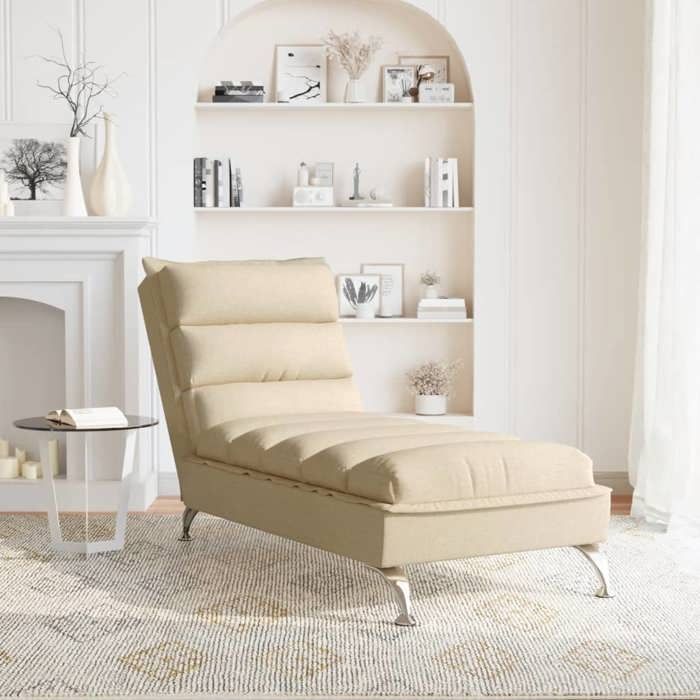 Chaise longue avec coussins - CLARENCE - Crème - Tissu polyester - 133 5x56x74 cm - Capacité 110 kg