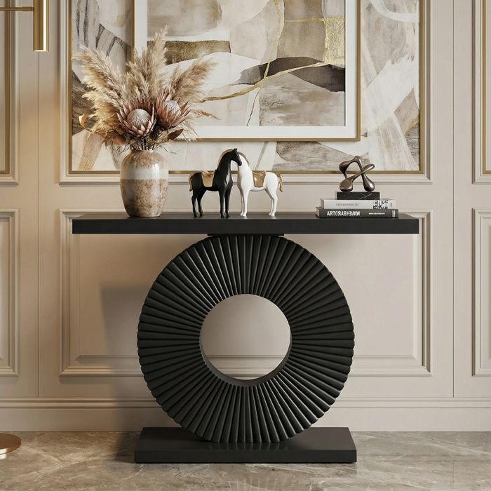 Table console moderne avec base géométrique table dentrée en bois de 100 cm table de canapépour salon entrée noir